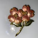 Kenneth Cole Goldtone Metal Dogwood Brooch Peach Green Gold Enamel Floral Photo 5