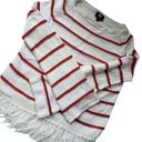 W By Worth  Womens Sweater Size S Stripe Fringe Open Knit White Red Long Sleeve Photo 0