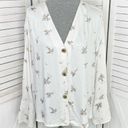 Something Navy  Floral Exaggerated Cuff Button Front Shirt Ivory Tan Large Photo 1