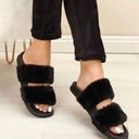 Wild Diva Black Faux Fur Double Band Slides Photo 1