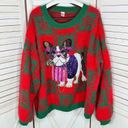 Holiday Time  Fancy Dog Checkerboard Fuzzy Ugly Christmas Sweater Red 3X Oversize Photo 8