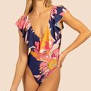 Trina Turk One Piece Swimsuit  Breeze Ruffle V-Neck Plunge Tropical Photo 1