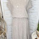Oak + Fort  Women's Retro Floral Midi Dress Short Dolman Sleeve Taupe Large Photo 1