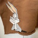 Looney Tunes  Brown Cropped Graphic Crew Neck Tee Women's SZ L Bugs Bunny Photo 4