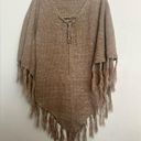 Torrid  Fringe Lace Up Front V Neck Poncho Beige Photo 0