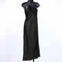 Michelle Mason NWT  Black Satin Asymmetrical Cross Body Strap Midi Dress Photo 2