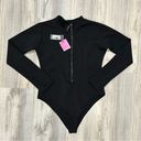 Pretty Little Thing NWT  Black Long Sleeve Zip Mock Neck Scuba Swimsuit Size 10 Photo 0