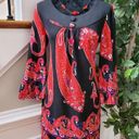 Aryeh  Women Black/Red Polyester Round Neck Long Sleeve Knee Length Dress Size L Photo 11