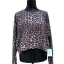 Good American  Cheetah Cropped Long Sleeve Crewneck Raglan Sweater 6 NWT Photo 0