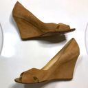 Kate Spade  Women’s Leather Suede Camel-Colored Crossover Front Peep Toe Wedges Photo 4