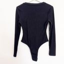 Free The Roses  Ribbed Knit Henley V-Neck Button Front Bodysuit Top Black Large Photo 7