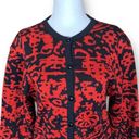 Vintage Jaeger London Cardigan Sweater Bright Red Abstract Pattern Crewneck Black Photo 3