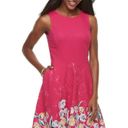 Apt. 9 Womens Fit & Flare Dress Size large Pink Floral Border Sleeveless Photo 0