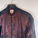 Cinq à Sept  Venus Lamé Bomber Jacket Wine Metallic Satin Trim Size XS Photo 8