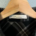 Oak + Fort  Black Plaid Cropped Flannel Collared Shirt Photo 2