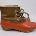 Jack Rogers Chloe Coral Orange Brown Whipstitch Gold Detail Duck Boots 7 Winter Photo 1