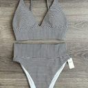 Aerie Bikini Set Triangle Top High Cut Cheeky Bottom Black White Stripe Small Photo 0