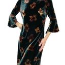 Tommy Hilfiger Black & Brown Floral Velvet Flare Sleeve Mini Dress Photo 0