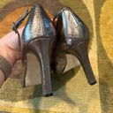 Enzo Angiolini Dark Grey Metallic Snakeskin Peep Toe Heels Women’s Size 6 US Photo 3