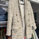 ZARA cream open front gold button tweed long sleeve blazer jacket XS Photo 10