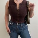 YOU BABES Vintage 90s Y2K Dark Brown Front Full Zip Sleeveless Cropped Tank Top Size M Photo 0