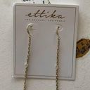 Ettika  x Revolve 18K Gold Plated Chain Pom Duster Blue Drop Feather Earrings Photo 1