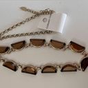 Coldwater Creek Black & Gold Crescent Gem Statement Necklace. Photo 0