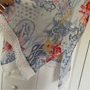 Chico's Chico’s Ikat Floral Ruana Wrap Sz S/M Linen Open Front Fringe Hem Photo 10