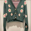 Daisy Bailey Rose Green Pink & Pale Yellow  Floral Cropped Cardigan Sweater - S Photo 4