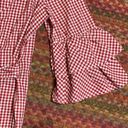 BeachLunchLounge RED GINGHAM RUFFLE SLEEVE TIE FRONT BLOUSE Photo 2