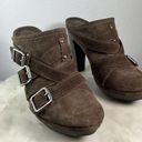 Juicy Couture  Y2K Taupe Suede Leather Heeled Mule Bootie Chunky Buckles Size 8.5 Photo 2