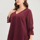 Bloomchic  Scarlet Burgundy Textured V Neck Lantern Sleeve Blouse 22 - 24 3X NWT Photo 1