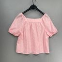 The Loft  Top Womens Large Pink Embroidered Paisley Square Neck Cropped Puff Sleeve Photo 7