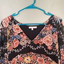 Lavender Brown  V-neck Mini Shift Dress Black Floral size M Photo 2