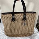 Brighton  Bag Woven Jute Straw Purse Beige Handbag Leather Handles Tote Charms Photo 1