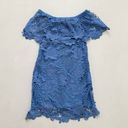 Mimi Chica  Dress Blue Lace Crochet Off Shoulder Short Sleeve Mini Dress Medium Photo 10