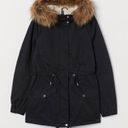 H&M NWT  X Divided Pile-lined parka Jacket Black Removal Fur Black SZ-8 Photo 2