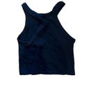 AQUA  High Neck Fitted Ribbed Tank in Black One Size Photo 0