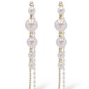 Elegant White Pearl Long Dangle Drop Earrings for Women Gold Photo 0