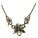 The Bar VTG Coro Gold Pastel Rhinestone Flower NECKLACE 16”  Link Chain Multi Color Photo 0