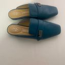 Nine West Women’s Square Toe Leather Buckle Mules Teal Blue Size 7M NWOT Photo 2