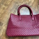 Lulu Dharma Burgundy Woven Tote Weekender Travel Bag Vegan Leather Red Photo 9