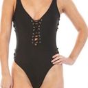 One Piece NWT Bikini  Lace Up Plunge Sides Open Low Back Bust Padded Tong V Deep Neck Backless Swimsuit Beach Summer Sexy rave goth corset cutouts sides Y2K Whimsgoth Whimsical Rave Goth Photo 0