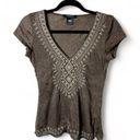 Arden B . - Khaki Green Tee with White Embellished Stitching - Sz. XS Photo 1