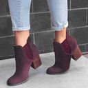 Call it spring Burgundy Vegan Suede Booties Round Toe Block Heel Chelsea Boots Red Size 7 Photo 0