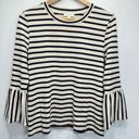 A loves A  Beige & Dark Navy Striped 3/4 Bell Sleeves Cotton Blend Sweater Small Photo 3