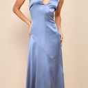 Lulus Pure Elegant Slate Blue Satin Twist Back Maxi Dress Photo 0