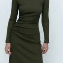 ZARA NWOT  Ruched Dress - Ribbed, L, Khaki Olive Green Photo 2