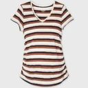 Isabel Maternity Ingrid  Top XS Stripe Tee V-Neck Short Sleeve Pink Cream Lounge Photo 1