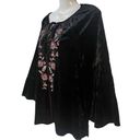 cupio  Top Crushed Velvet Embroidered Peasant Tie Neck 3/4 Sleeve Size Large NWOT Photo 2